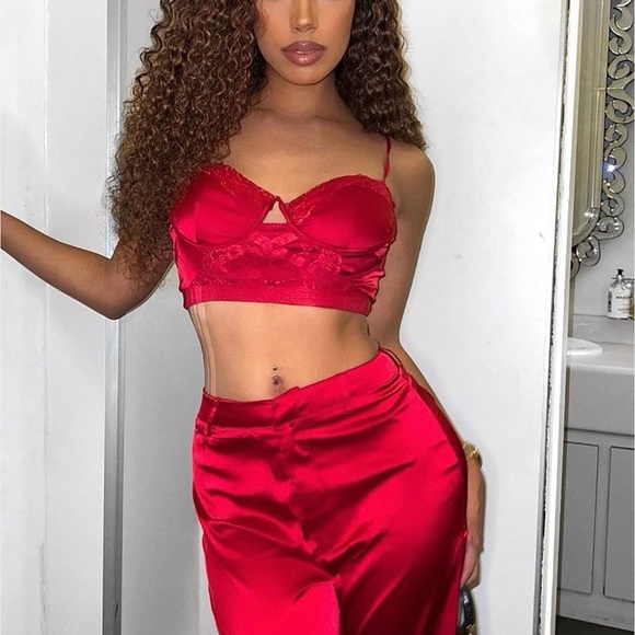 Red Satin Two-Piece Set - Picture 3 of 4